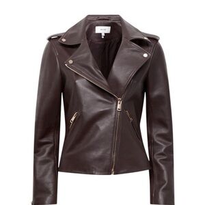 Womens Reiss Merlot 100% Leather Moto Jacket - Modern Asymmetrical Zip